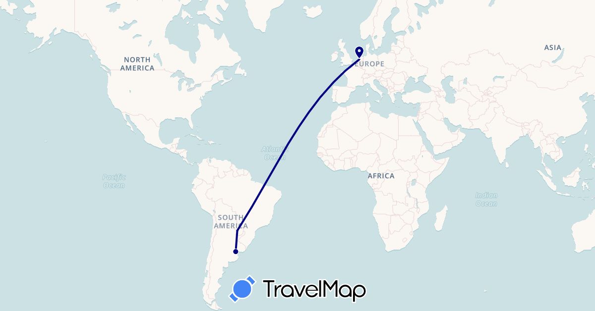 TravelMap itinerary: driving in Argentina, Netherlands, Paraguay (Europe, South America)